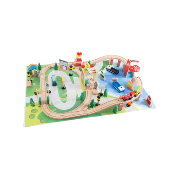 Toy Time Wooden Train Set with Play Mat Includes Deluxe Wood Tracks, Train Cars, Boats, Accessories for Kids 445769FVS - main